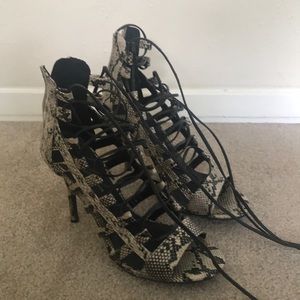 Snakeskin Lace-up Heels